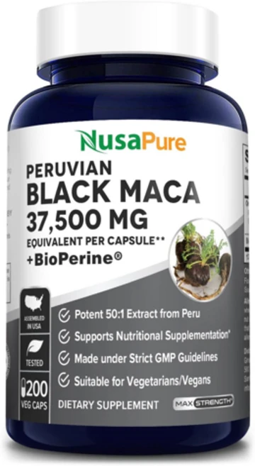 누사퓨어 블랙 마카 뿌리 37500mg 200비건캡슐 NusaPure Maca, 1개, 200정 - 쿠팡