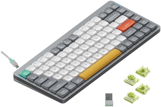 [2] Nuphy Air75 V2 휴대용 75% 기계식 키보드 무선 키보드 블루투스/2.4G/USB-C RGB 게이밍 키보드 지원 윈도우/맥 OS/리눅스 시스템과 호환 화, 회색