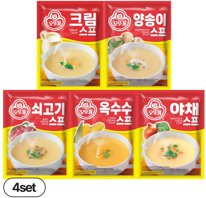 오뚜기 스프 5종 각4개(크림+양송이+쇠고기+옥수수+야채), 4세트, 400g