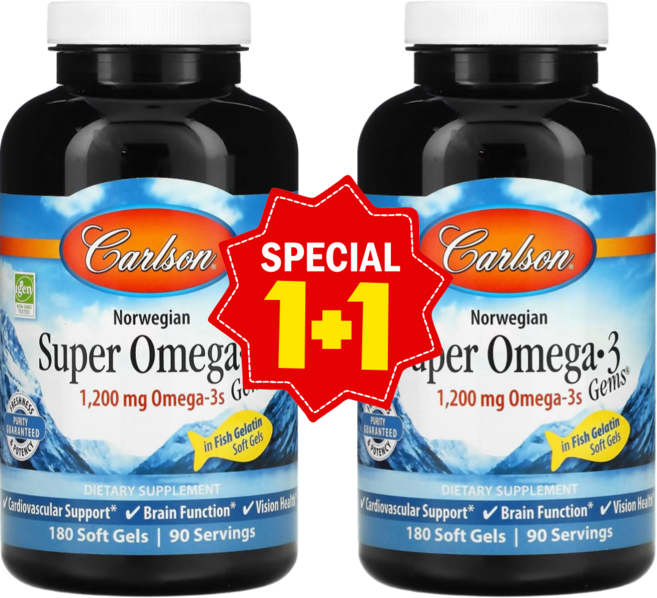 1+1 칼슨 노르웨이산 슈퍼 오메가3 잼 소프트젤 180정 EPA DHA 함유 / 해외직구 미국정품