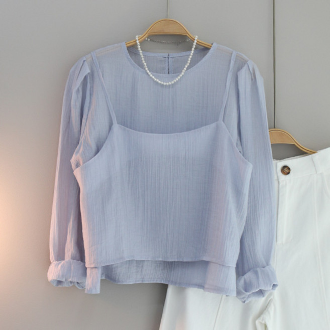 달콩 여성 시스루블라우스뷔스티에세트 봄신상 루즈핏