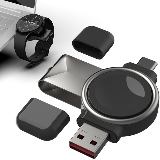 아이엠듀 갤럭시워치 2in1 USB 클래식 무선 충전기 충전독 거치대, 블랙, 1개