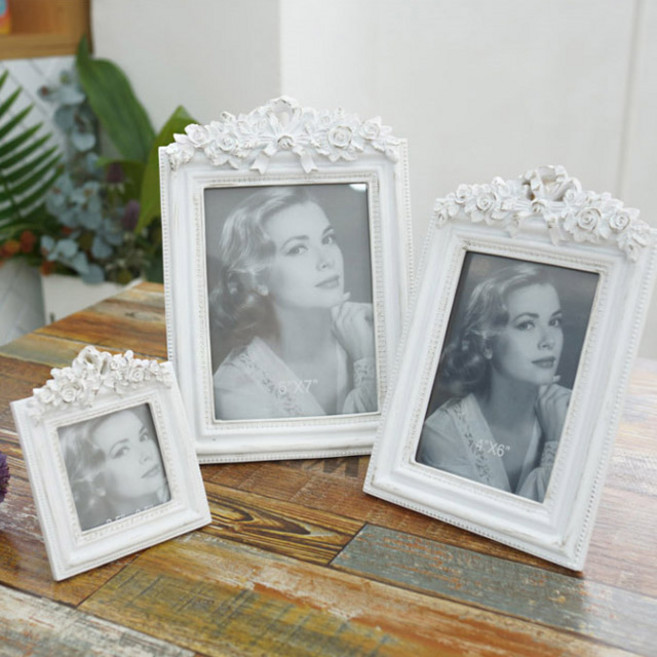 화이트 장미액자 빈티지 엔틱화이트 액자 사진액자 포토 프레임 액자 인테리어 소품 디자인 아이디어 상품, 1개