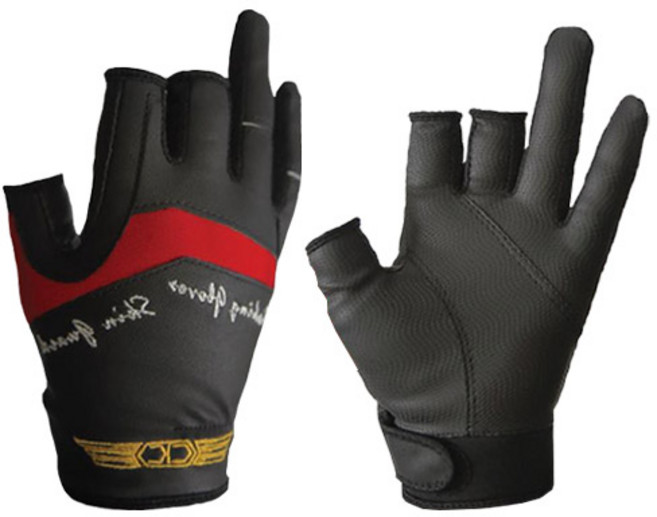 씨케이 / PU 3컷 장갑 / 피싱 글러브 4계절 장갑 / 인체 공학적 설계의 밀착감 / 입체 제단의 편안함 / 우수 원단 엄선 채용, 블랙/레드