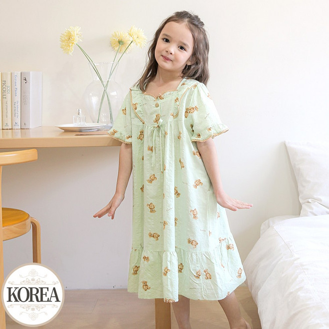 여아 원피스 잠옷 주니어 키즈 유아 파자마 민트곰D