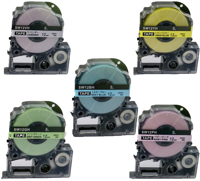 엡손 호환 라벨테이프 카트리지, 파스텔 5 Color 1 Set, 9mm