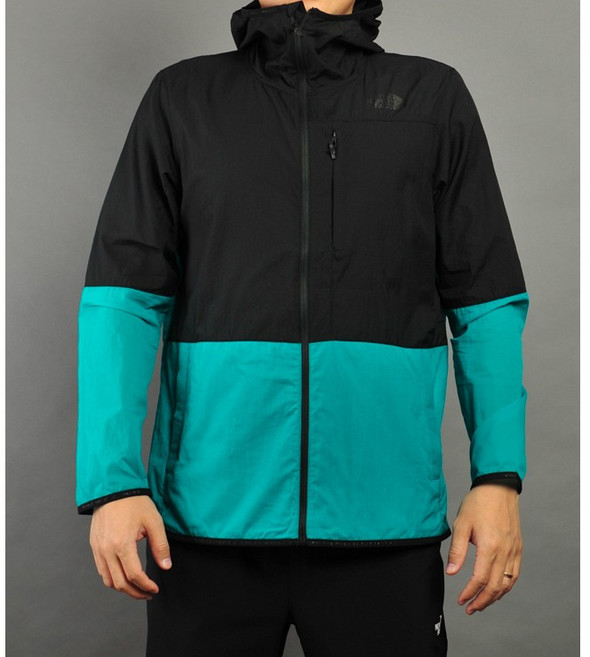 The North Face 男款防風兜帽外套 綠黑 M 輕量DWR防潑水