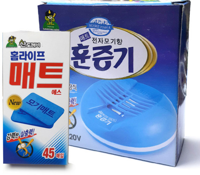 모기약 모기퇴치기 모기기피제 모기매트 전자모기향 훈증기 1개 + 모기매트 리필형 에스 45p 1개 산도깨비, 1세트
