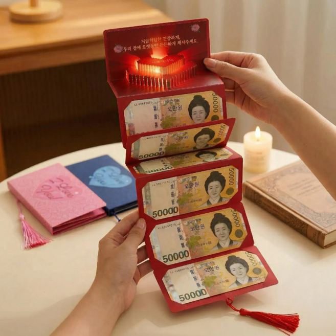 어머님 은혜 멜로디 아코디언 용돈 봉투 어버이날 환갑 칠순 이벤트, 1개, 레드