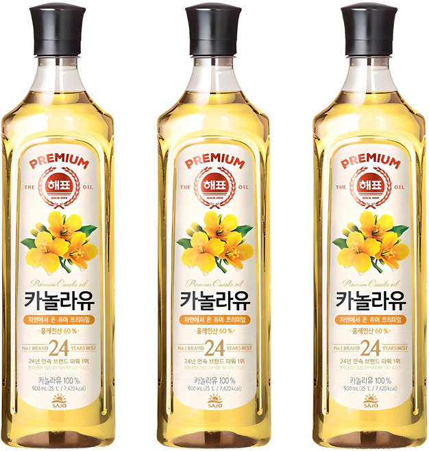 해표 카놀라유, 900ml, 3개
