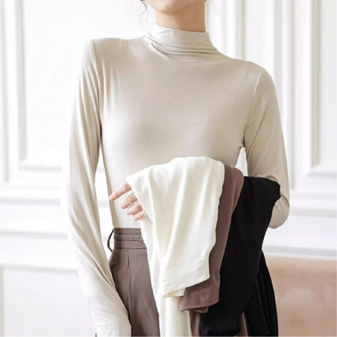 여성 반폴라 티셔츠 모달 쭉티 기본 이너 텐셀 얇은 레이어드티 베이직 긴팔 긴팔티