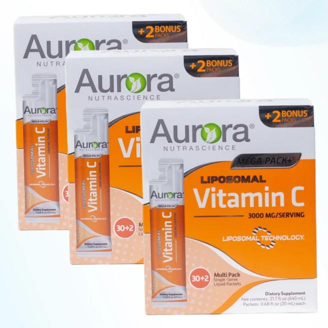 오로라 메가팩 리포조말 리포좀 리포소말 비타민C 3000mg 32팩 각20ml 3통, 3박스, 32회분 - 쿠팡