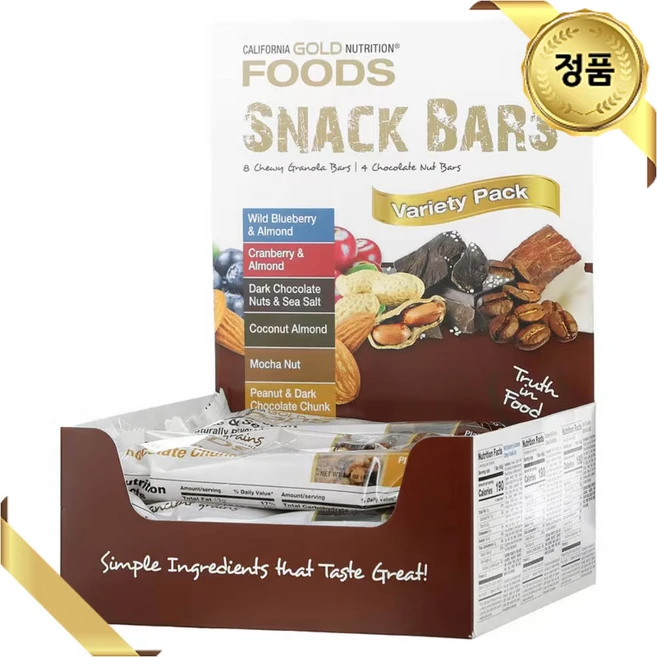 캘리포니아골드뉴트리션 혼합 멀티팩 스낵바 12개 각 40g 단백질 칼슘 칼륨 철분, 450g - 쿠팡