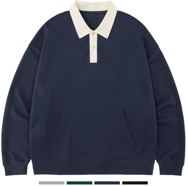 팀스핏 남성용 M~3XL 빅사이즈 오버핏 럭비 카라 맨투맨 티셔츠