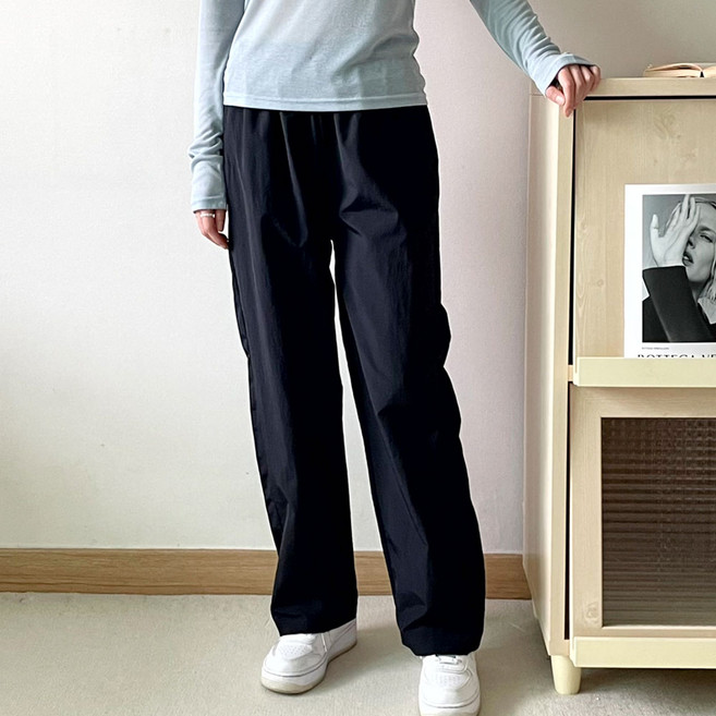 [다크핑크] 파라슈트 세미와이드 팬츠 바스락 편한바지/봄바지/일자바지/나일론바지/아노락바지