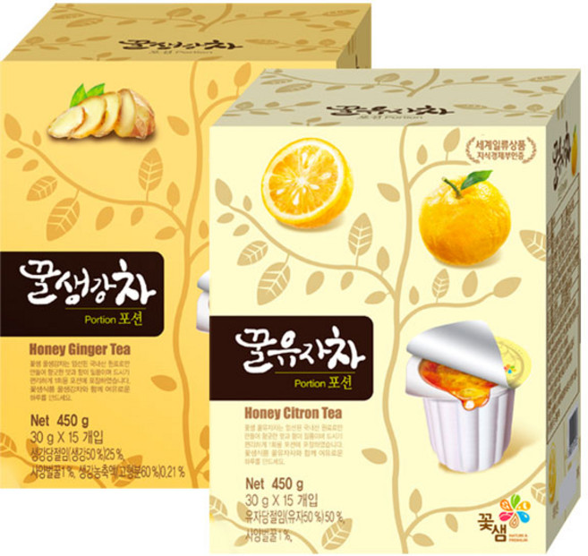 꽃샘 유자차 포션 15T+생강차 포션 15T, 2개, 30g