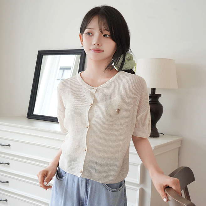 키키코 여름 골지린넨반팔가디건