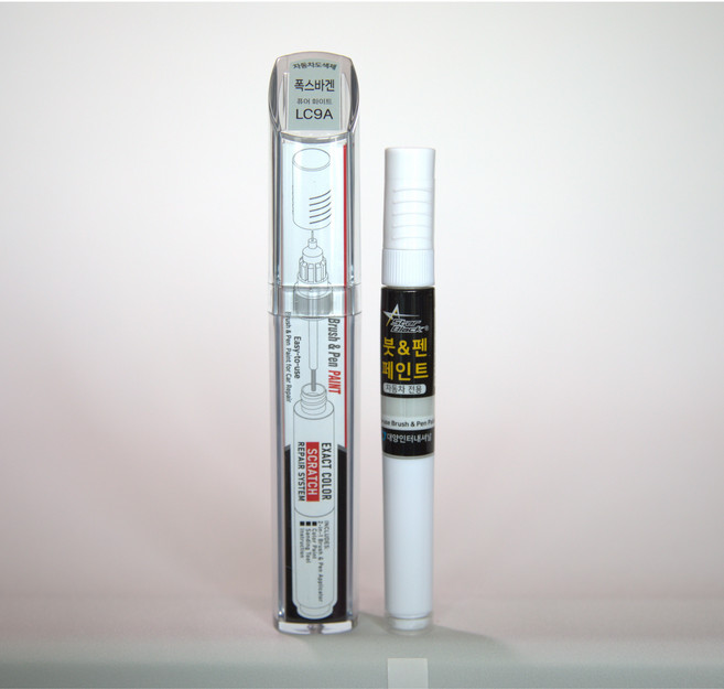 스타블랙 폭스바겐 붓펜 페인트 자동차 도색용 LC9A 퓨어화이트, 1세트, 3WAY (LC9A 퓨어화이트+투명코팅제)