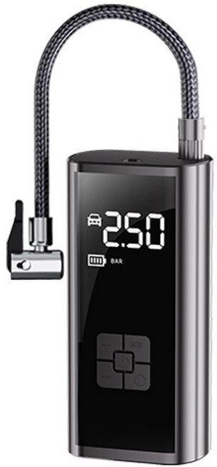 智能多功能行動充氣機 汽機車打氣機 胎壓充氣 自動充停, 1個, 無線升級款（含行動電源）, 黑