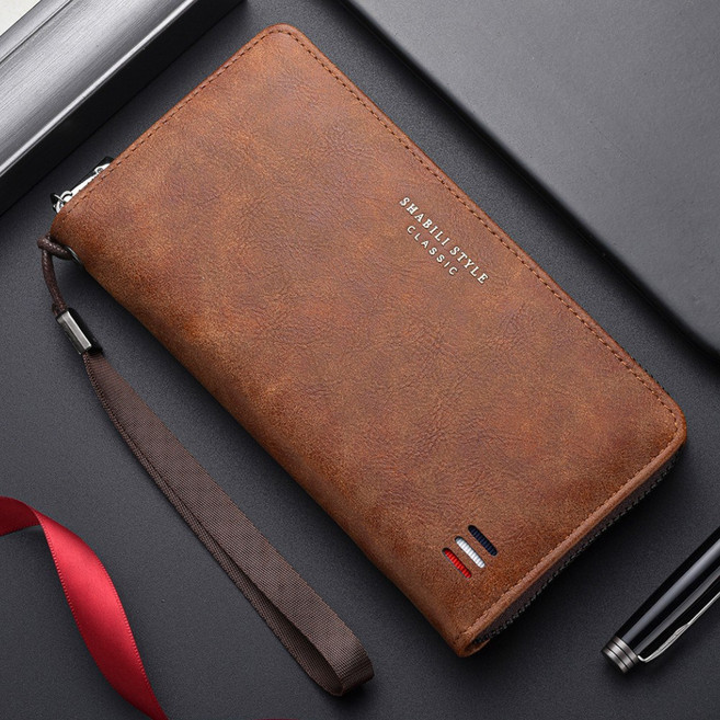 도아름{SHABILI}남성용 가죽 장지갑 대용량 카드 수납 클러치백 손목 스트랩281