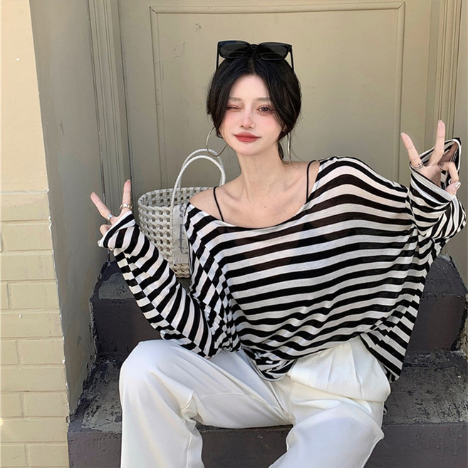 블랑루즈 썸머초이스 커버업 레이어드 티셔츠, 스트라이프