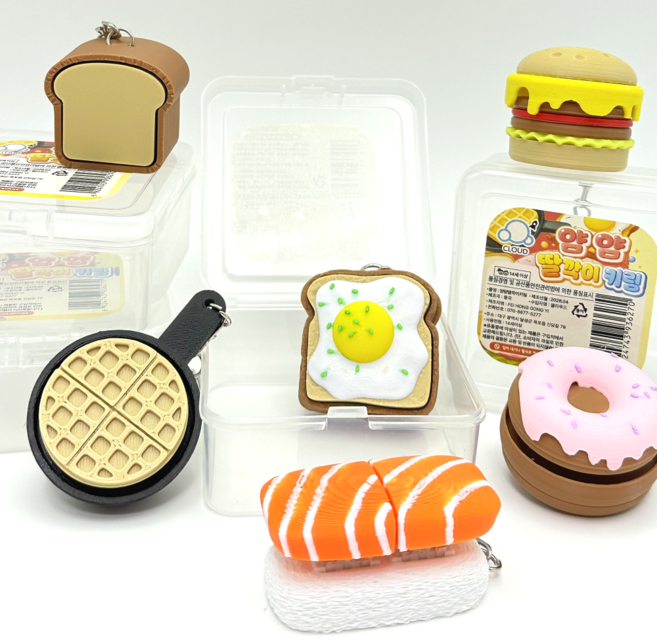 2종세트 귀여운 푸드 클릭커 딸깍이 키보드 키캡 키링, 1세트, 2.와플팬+계란토스트