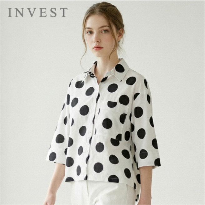 도트 나염 포켓 린넨 블라우스_INI6M1BL5551