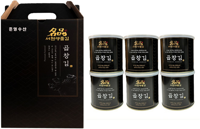 서천명품김 곱창캔김 6캔 실속형 준영수산 지주식 25년 햇김 곱창김, 6개, 40g