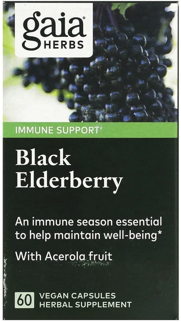 Gaia Herbs 아세롤라 열매를 더한 블랙 엘더베리 베지 캡슐 60정, GaiaHerbs아세롤라열매를더한블랙엘더베리베지캡슐60, 1개 - 쿠팡