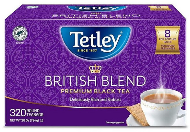 Tetley British Blend 프리미엄 디카페인 홍차 차 티백 40개 6개 팩 열대우림 동맹 262495, Black Tea, 320ml