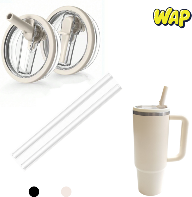 WAP 스탠리 텀블러 뚜껑 30oz 887ml 스탠리 호환 빨대 세트 플립 밀폐, 1세트, 크림