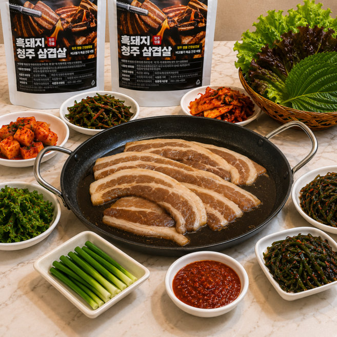 청주간장삼겹살 밀키트 듀록 흑돼지 냉삼 캠핑고기, 4개, 600g