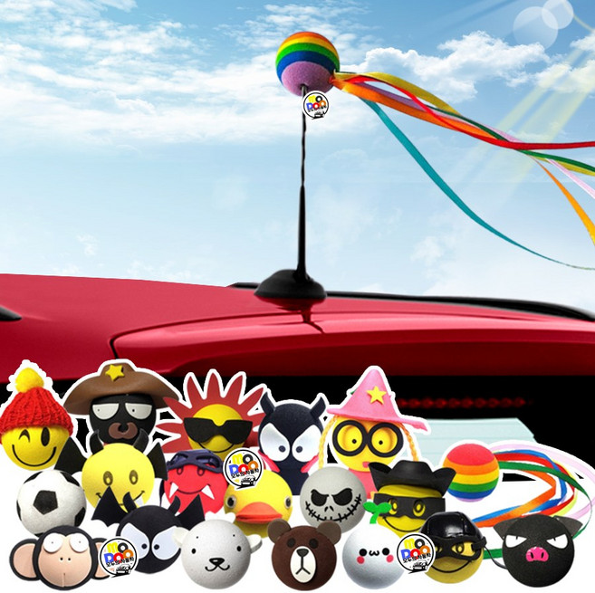 [균일가]차량용 캐릭터 안테나볼 미니쿠퍼 스파크 모닝 레이 숏안테나 롱안테나 장식용 피규어 안테나차량 전차종 호환 악세사리 용품, 무지개
