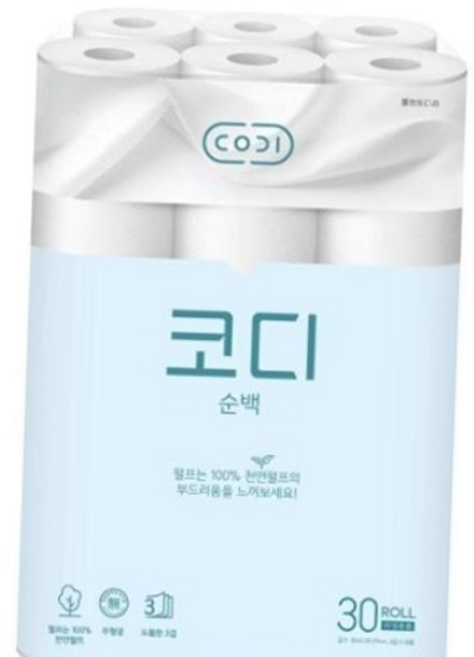 두루마리휴지 두루마리 코디순백 3겹 30롤 30M, 본상품