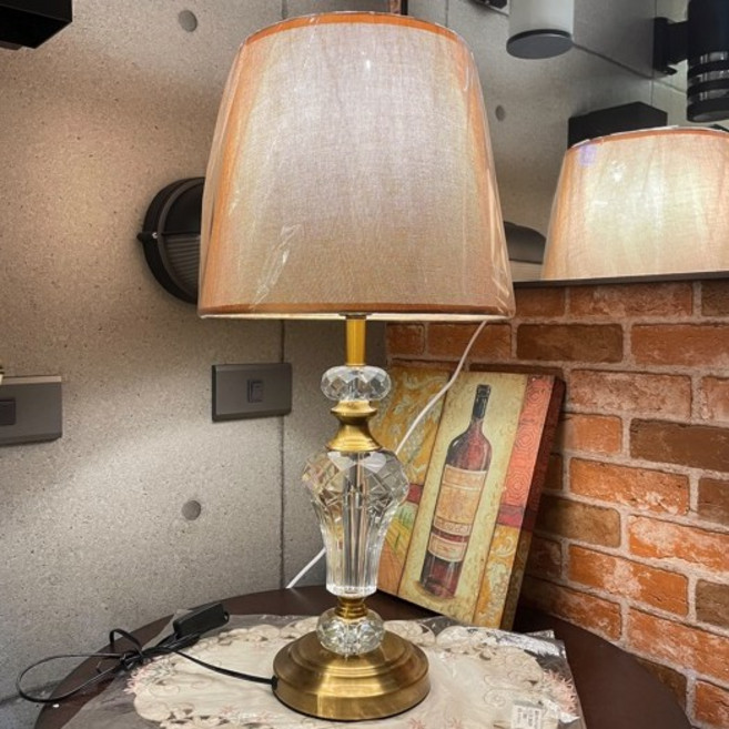 現代簡約北歐風銅製水晶布罩檯燈 臥室床頭燈