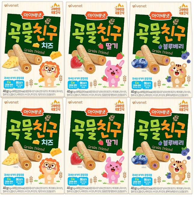 아이배냇 곡물친구(치즈2개+딸기2개+블루베리2개), 1개, 치즈, 딸기, 블루베리