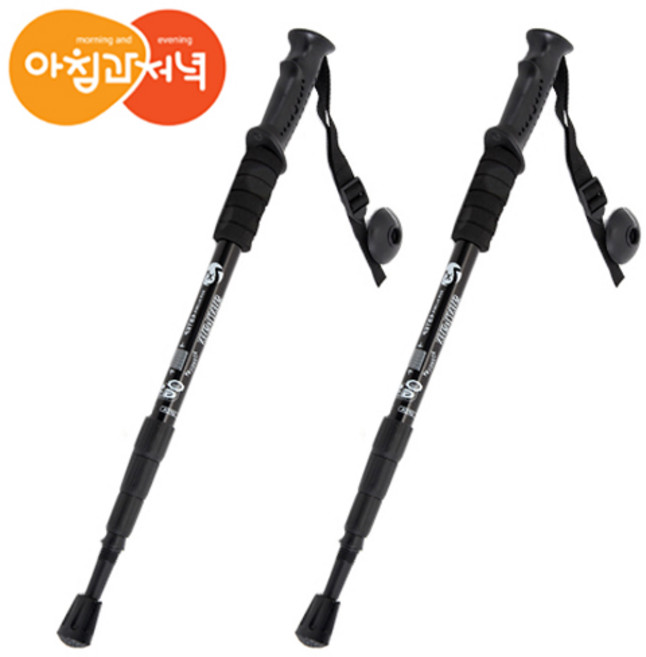 아침과저녁 초경량 4단 접이 일자형 등산스틱 2p, 1세트, 블랙