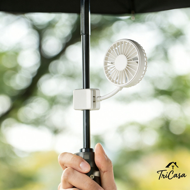 360도 조절 휴대용 양산선풍기 초경량 우산 집게 선풍기 우산 탈부착 가능, 화이트, TRI-262