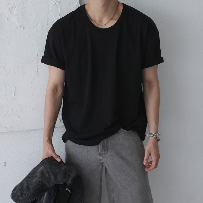 베이직바이블 유넥 오버핏 무지 반팔 티셔츠(3color)