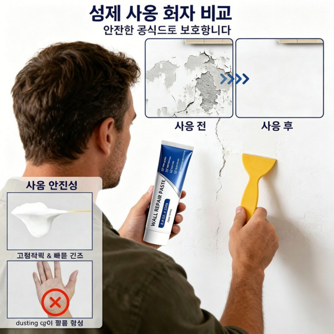 가정용 셀프페인트 커버하게 롤러 페인트 곰팡이 벽지페인트 셀프 페인트 페인트롤러 실내벽면 페인트 벽면보수제 프리미엄 퍼티 방수 습기방지 간편사용, 1세트, 250g, 흰색
