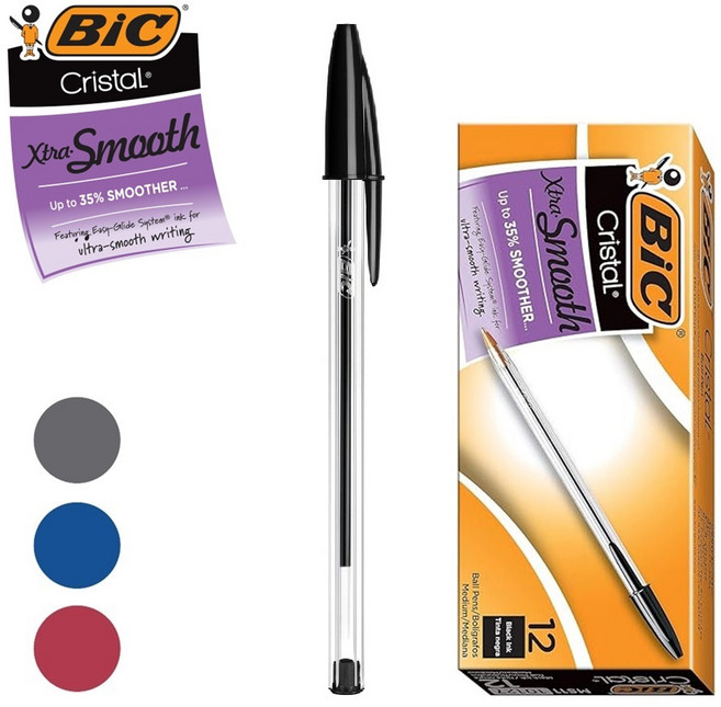 BIC 볼펜 크리스탈 1.0mm 빅볼펜 12P 세트, 12개, 블랙