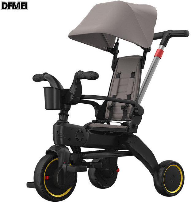 DFMEI 兒童摺疊三輪車1-6歲寶寶腳踏自行車 帶遮陽棚手推車腳踏三輪車, 1個, 1cm, 灰色:參考詳情