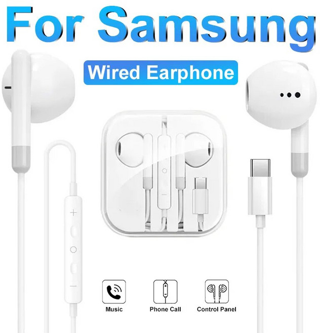 C타입 유선 이어폰 For Samsung Galaxy 용 헤드폰 S24 S23 S21 S22 S20 Plus