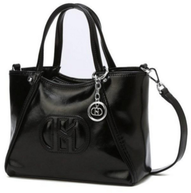 헤지스 여성 블랙 가죽 로고 미니 크로스백 겸 토트백 HIWA1F550BK