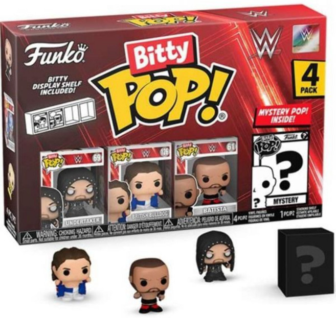 펀코 Funko 비티 팝 WWE 4팩 언더테이커 브리티시 불독 바티스타 그리고 미스터리 피규어와 서프라이즈 미니 피규어 0.9인치 2.2cm, 펀코 비티 팝 WWE - 4팩 언더테이커 브리티시 불독, 1개