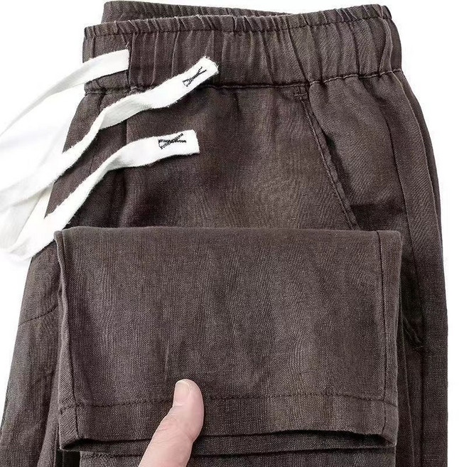 해피유통 남성 여름 린넨 팬츠 캐주얼룩 밴딩 허리 무버튼 스트레이트핏XG13