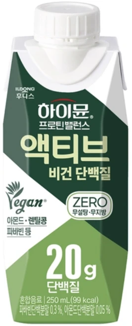 하이뮨 액티브 비건 단백질 제로 250ml x 24개 단백질 20g 동물성 단백질 카르니틴, 1세트, 6L - 쿠팡