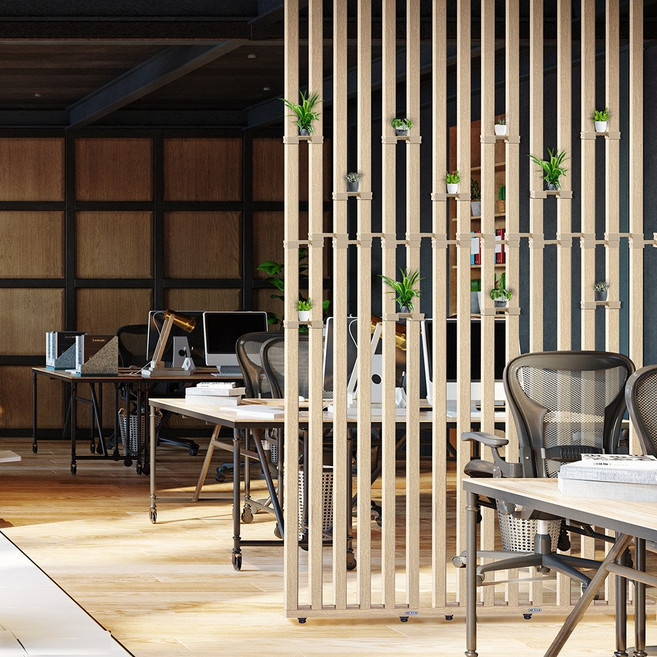 우드톡 높은 층고용 자이언트 스트라이프 공간분리 인테리어 간살 우드 가벽 파티션 [최대높이 : 3050mm], 화이트, 328(기본)