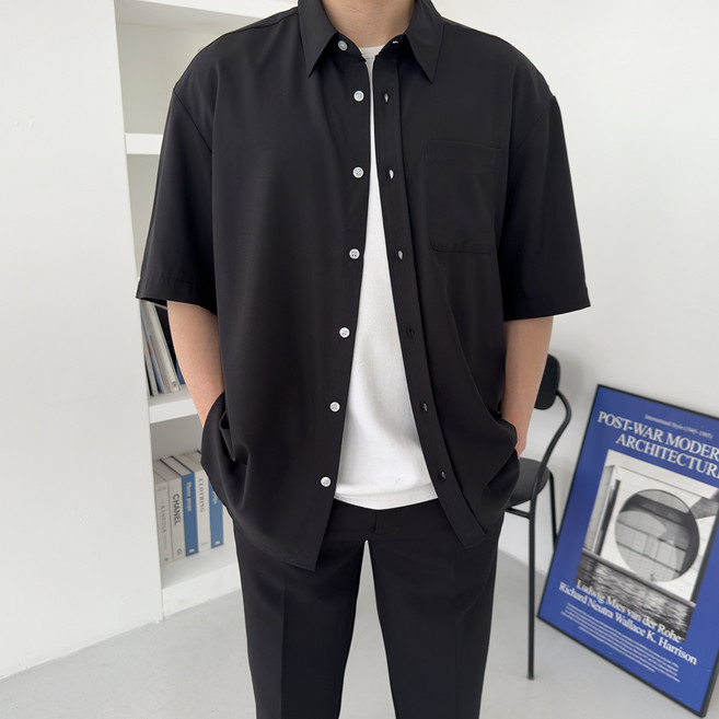 마르티 남성용 구김 없는 오버핏 링클프리 빅사이즈 반팔 남방 셔츠