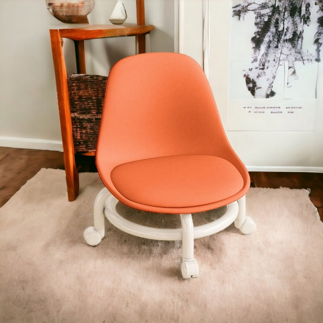 데이킨 쿠션 무빙 바퀴달린 등받이 앉은뱅이의자 스툴의자, 오렌지, 1개